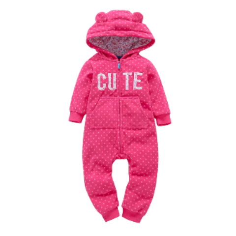 Polar Fleece Hooded Baby Jumpsuit - Pink