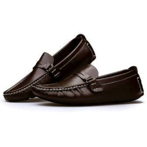 Genuine Leather Rubber Sole Slip-on Men Loafer Shoes