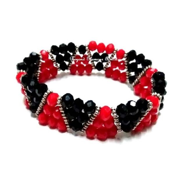 Womens Black/Red triple strand Crystal Bracelet