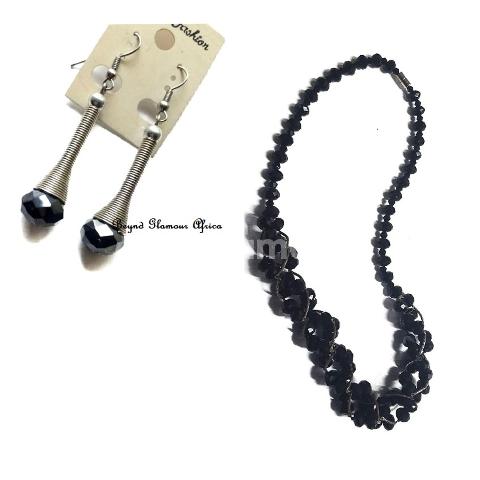 Womens Black Crystal necklace with earrings