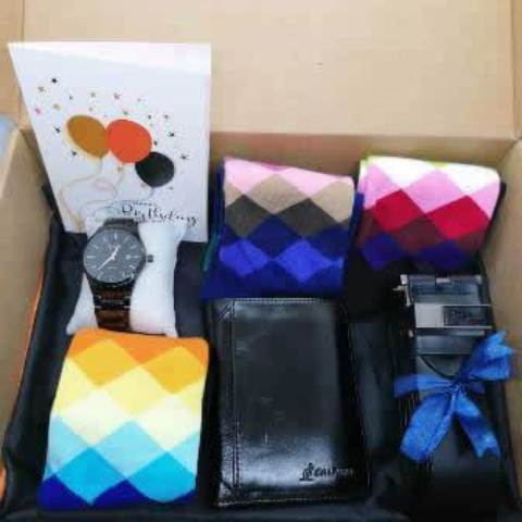 Gift Hamper with Watch, Wallet, Belt and 3 Pairs of Happy Socks