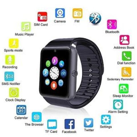 GT08 Bluetooth Smart Watch NFC Wirst Phone Mate For iPhone For Android-Black