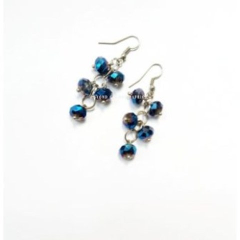 Blue Beaded Crystal Earrings