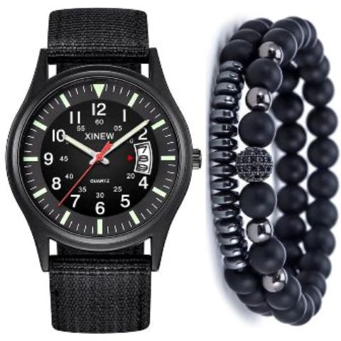 New Luxury Watches Round Dial Nylon Strap Band Men Military Date Quartz Wrist Watch Bracelet