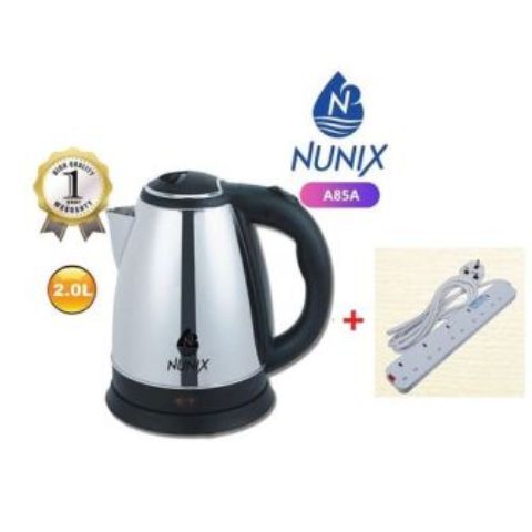 Nunix Stainless Steel 2.0L Cordless Kettle Plus 5 Way Extension