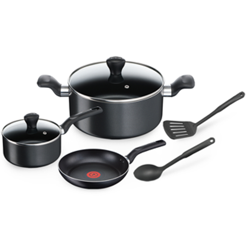 Tefal Super Cook Black 7pc Cookware Set - Black