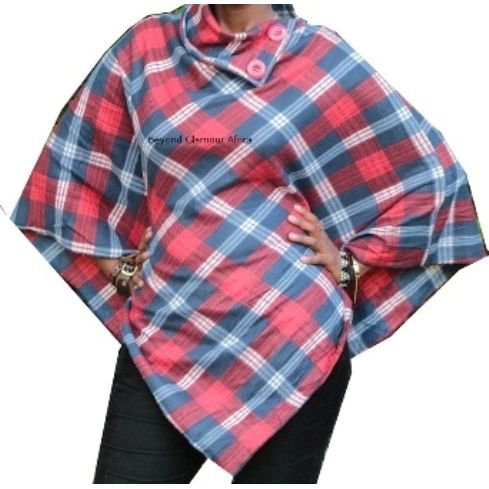 Red Checked Soft Cotton Poncho