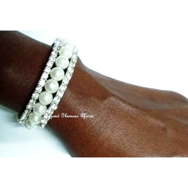 Womens White double strand Pearl Bracelet