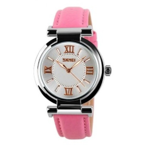 Skmei Women Fashion Luxury 9075 Dress Watch Leather Strap – Pink