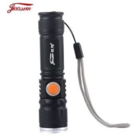 Generic USB Rechargeable Zooming Flashlight Aluminium Alloy Outdoor Torch - Black