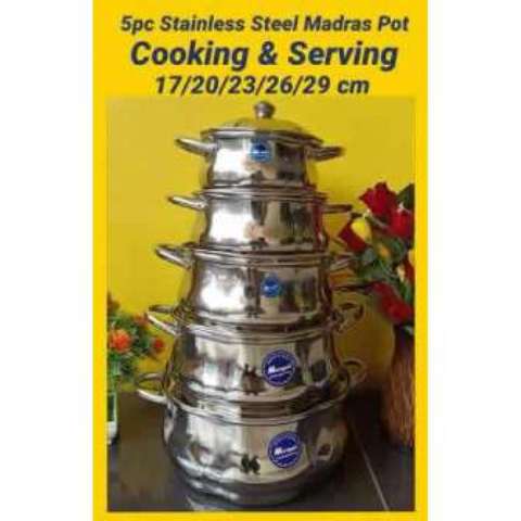 5Pcs stainless steel Madras pot with cover.