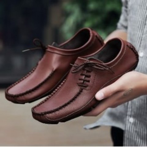 Genuine Leather Stylish Lace-up Rubber Sole Men Loafer Shoes