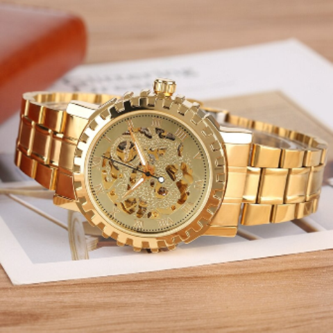 Mechanical Watch Men Male Wristwatch Top Luxury Brand Gold Men Skeleton Watch Transparent Full Steel