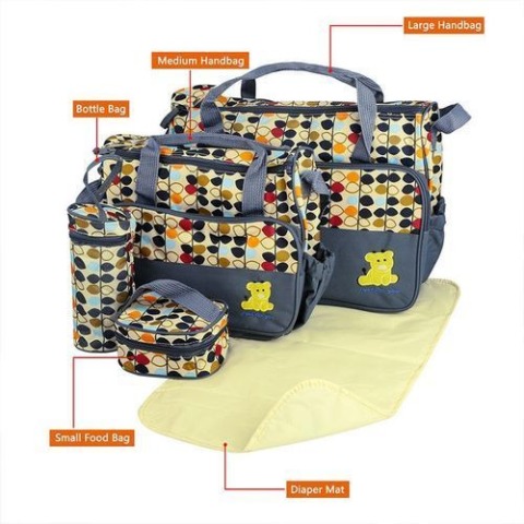 5-in-1 Diaper Bag with Changing Pad and waterproof Travel Bag