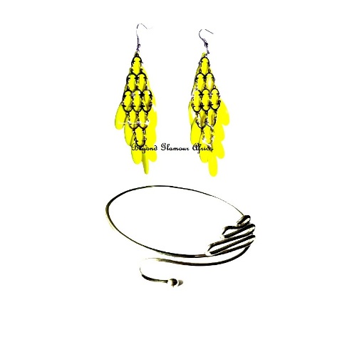 Womens Yellow Crystal earrings with armlet