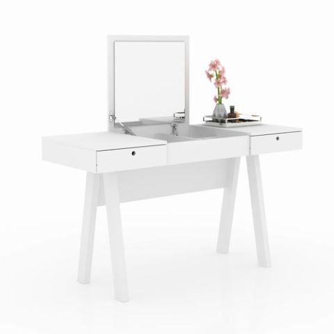 Tecno Mobili DRESSING TABLE WITH 2 DRAWERS AND PULL-UP MIRROR - White BP