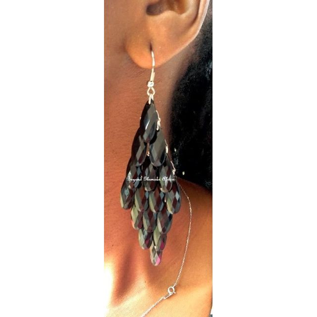 Womens Black Crystal chandelier earrings
