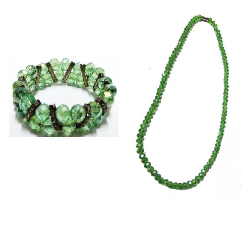 Womens Green Crystal Necklace with bracelet