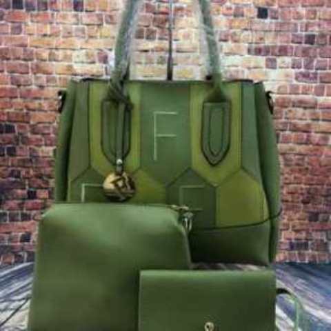 Classy leather 3in1 handbag (purse, cross body strap bag, tote)  Green