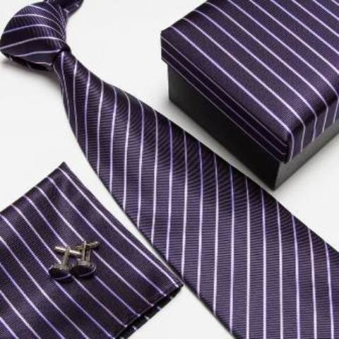 3 in 1 Tie Pocket Square Cufflinks Tie Box Men Gift Set