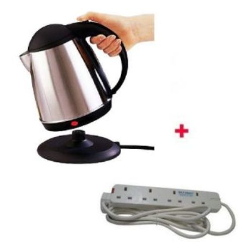 Nunix Cordless Elect Kettle With Free 4-Way Ext Cable- Silver.