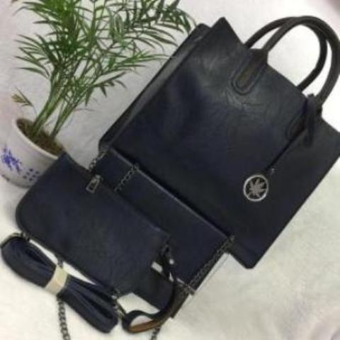 Classy leather 3in1 handbag (purse, cross body strap bag, tote) Black