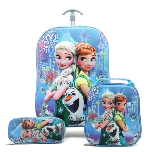 3Pcs Girls Trolley School Bags/Travel Bag with Lunch Bag&Pencil Case,6 Wheels
