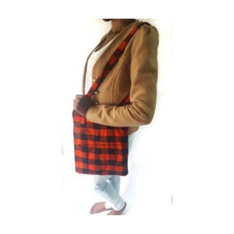 Ladies Red/Black Maasai Fabric Bag