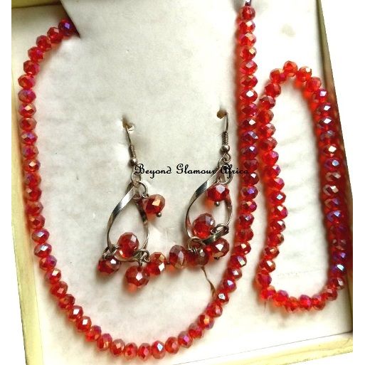 Ladies Light Red Crystal Jewelry set