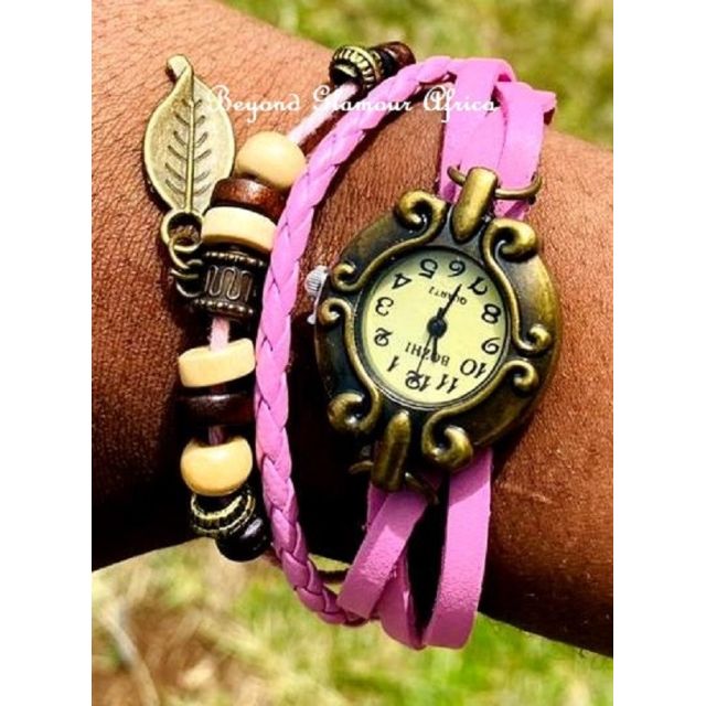 Ladies Pink leather Bracelet watch