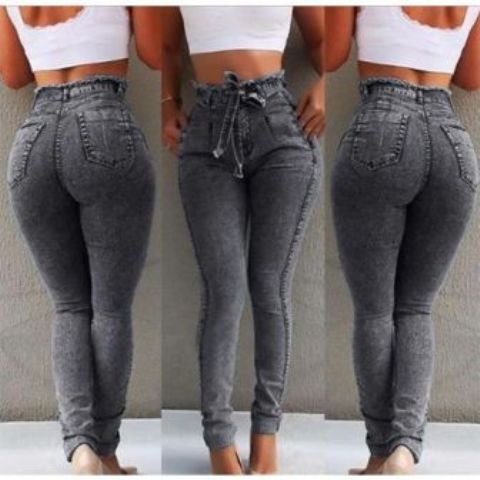 Fashion Dark Grey High Waist Jeans - Butt Lifting Elastic Slim Fit Ladies Pants