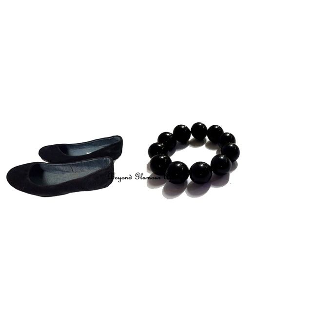 Womens Black Suede Flats with shamballa bracelets