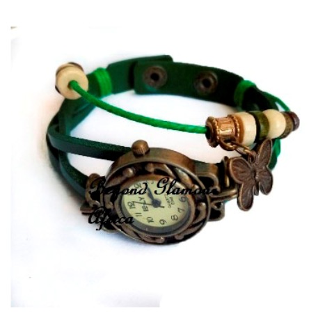 Ladies Green leather  bracelet watch