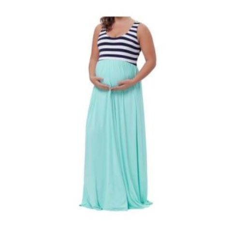 Women Aquamarine Striped Maternity Maxi Tank Dress