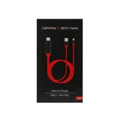 2m iphone Lightning to HDMI HDTV Cable Up to 1080P for Apple iPhone and iPad - Red & Black