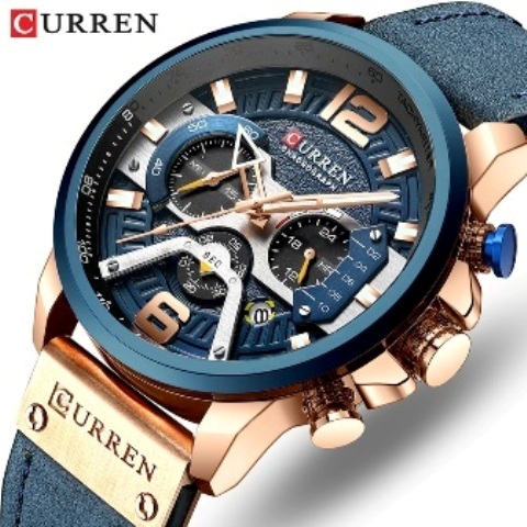CURREN Men Analog Leather Sports Military Quartz Watch Male Gift with Date function for Him Valentine Anniversary Birthday Secret Santa Gift