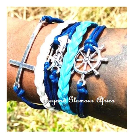 Multi layered Blue Leather Bracelet