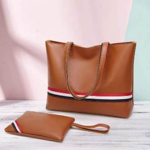 Set of 2 Handbags Lady’s Shoulder Hand Bag with pouch clutchbag Brown